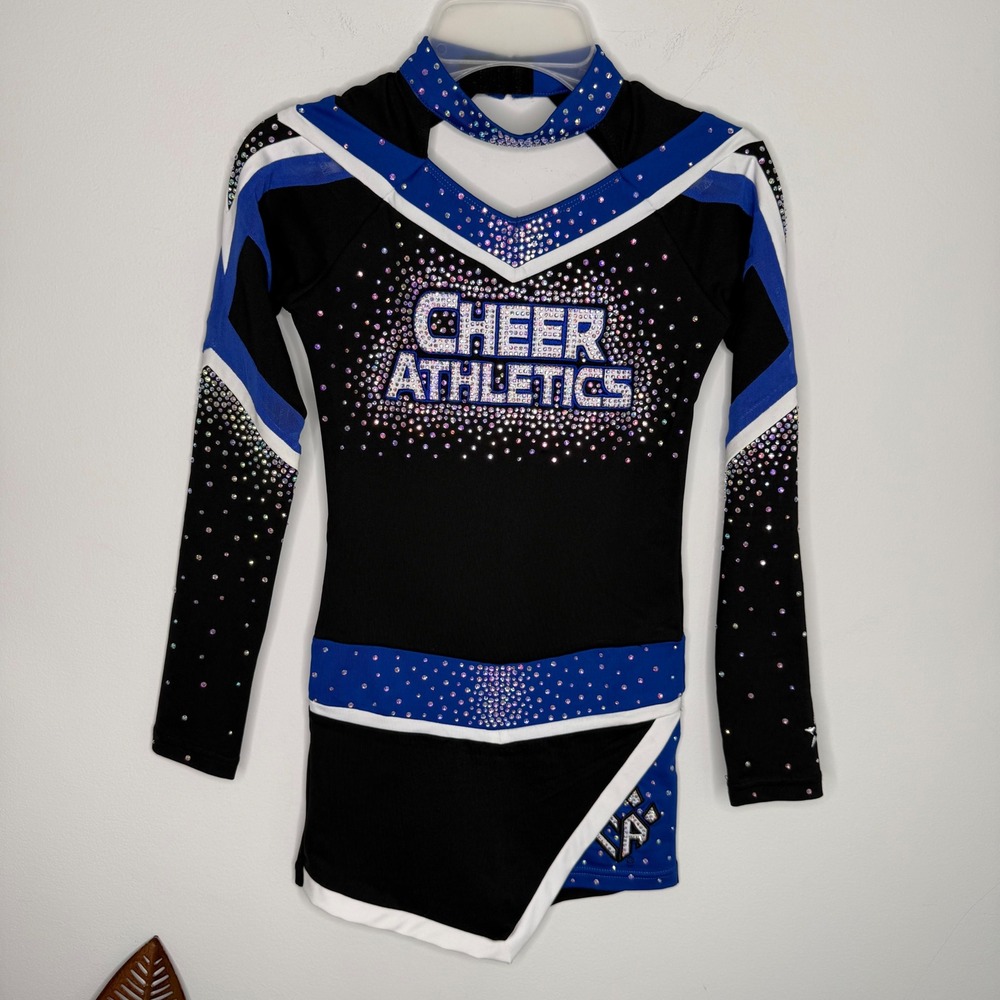 M18 Rebel Athletic Cheer Athletics Rhinestone Uniform Bodysuit Black Blue YouthM